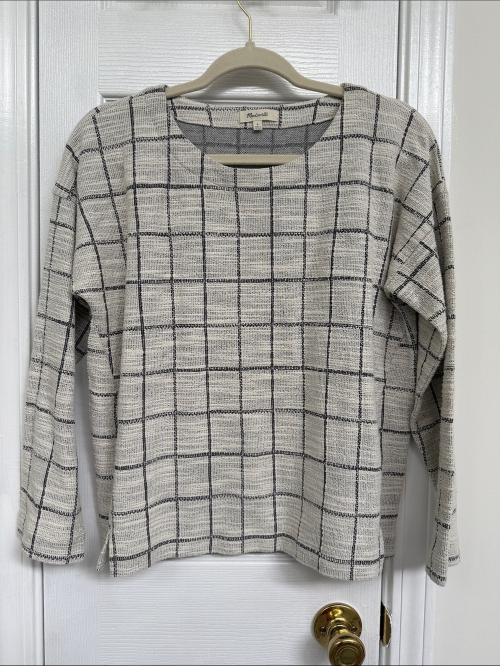Madewell Beige & Black Windowpane Knit Top